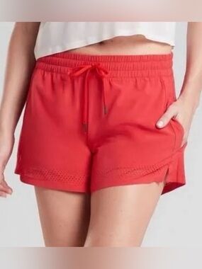 Athleta Womens Red Drawstring Shorts Eyelet Hem size 12 large